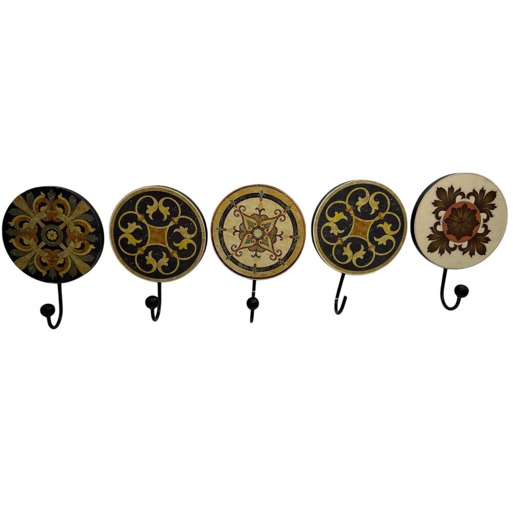 Vintage Tuscan / Venetian Style Medallion Shower Curtain Hooks - Set of 5